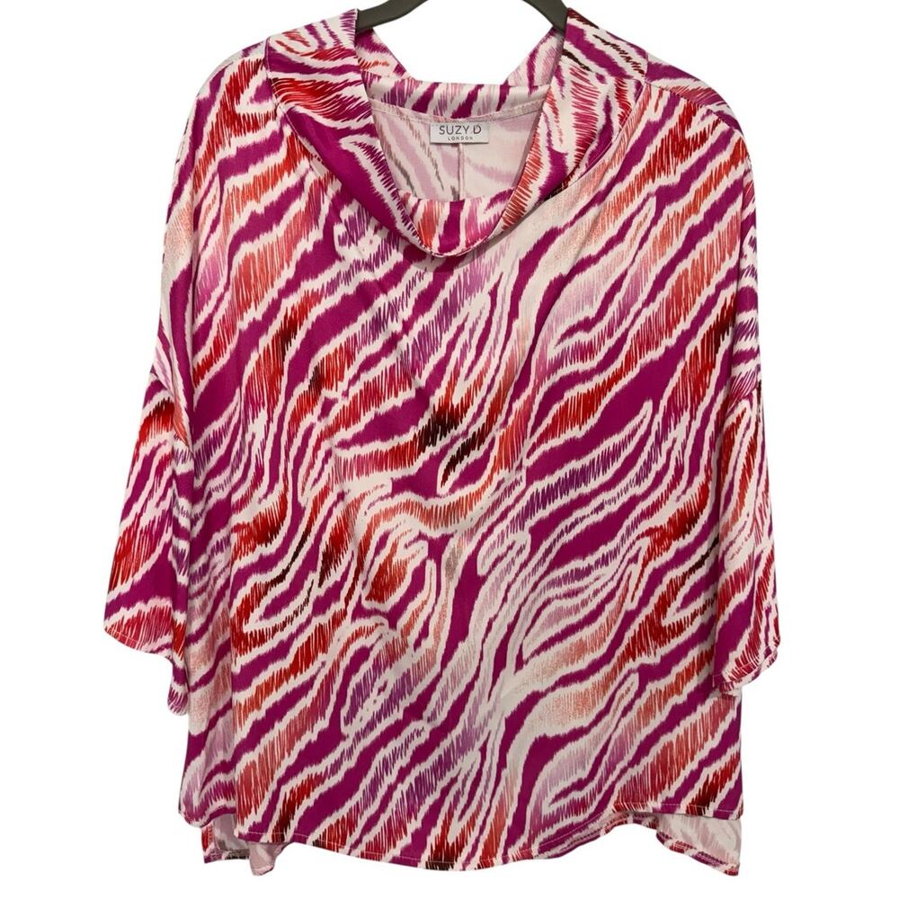 Suzy D London Kristian Women's Sz S Oversized Cowl Neck Blouse Pink Zebra NEW